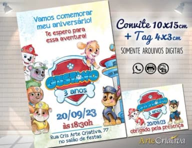 Convite Digital C/tag Patrulha Canina Aquarela 2
