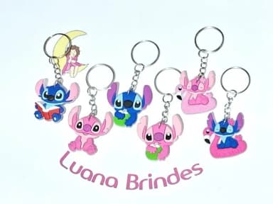 Chaveiro Stitch e Angel Emborrachado Pacote com 6 Unidades