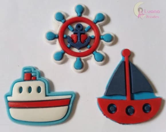 Apliques Barcos e Leme de borracha - pct c/9 unidades