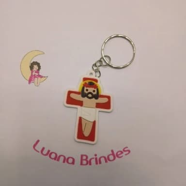 Chaveiro Crucifixo Vermelho Branco Borracha 5cm Pct 3 Unids