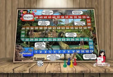 Tabuleiro Educativo Personalizado Dinossauros Jurassic