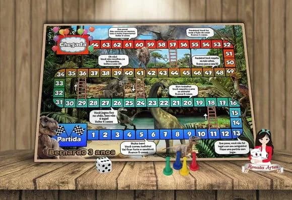 Tabuleiro Educativo Personalizado Dinossauros Jurassic