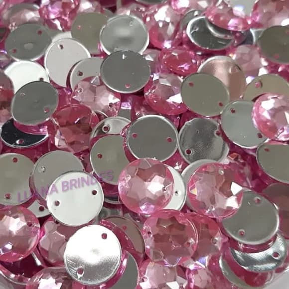 Chaton Rosa Redondo C/ Dois Furos - 12mm - Pct C/100 Unid