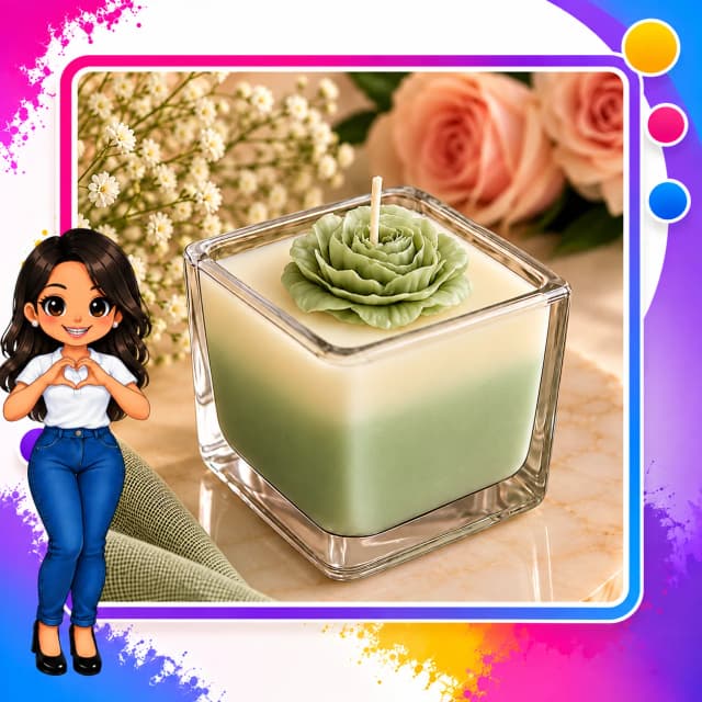 Vela Aromática Artesanal em Pote de Vidro com Flor Decorativa – Presente Personalizado
