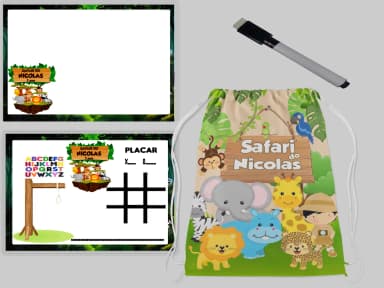 Kit Mochila e Lousa Magica para lembrancinhas Safari