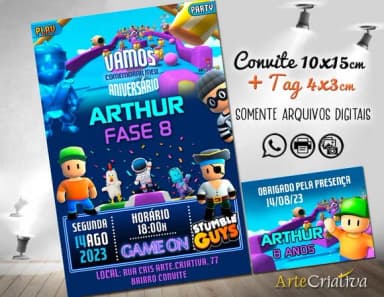 Convite Digital C/tag Video Game Stumble Guys