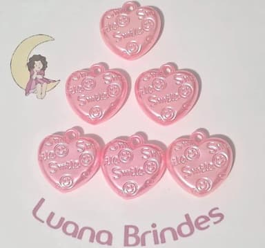 Pingente Coração Rosa 2,8cm Pacotes com 10 Unidades