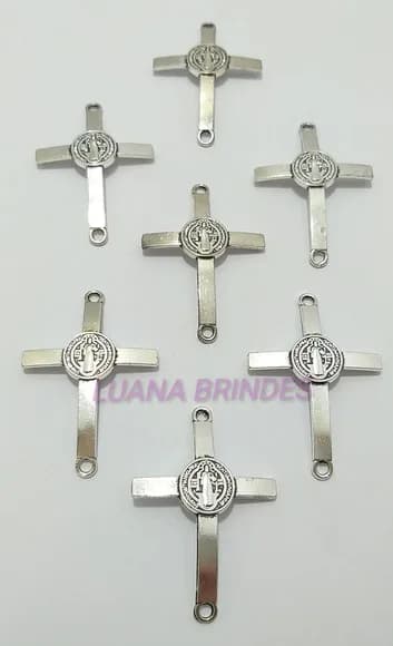 Cruz São Bento com Dois Furos Metal Niquel Pct 10 Unidades