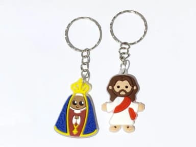 Chaveiro Jesus e Nossa Senhora Emborrachado Pacote C/6 Peças