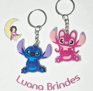 Chaveiro Stitch e Angel Emborrachado 4cm Pct com 30 Unidades