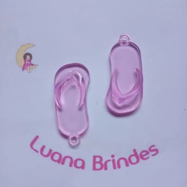 Chinelo Pingente Rosa de Acrilico 5cm Pct 12 Unidades