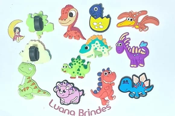 Pins para Cadarço Dinossauro Emborrachado 10 Unidades