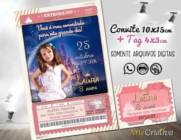 Convite Digital C/tag Ingresso Disney
