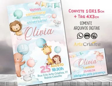 Convite Digital C/tag Festa Animais com Bexiga