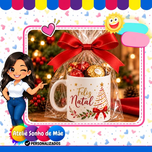 Caneca de Natal Personalizada com Chocolates – Presente Corporativo e Lembrancinha de Natal