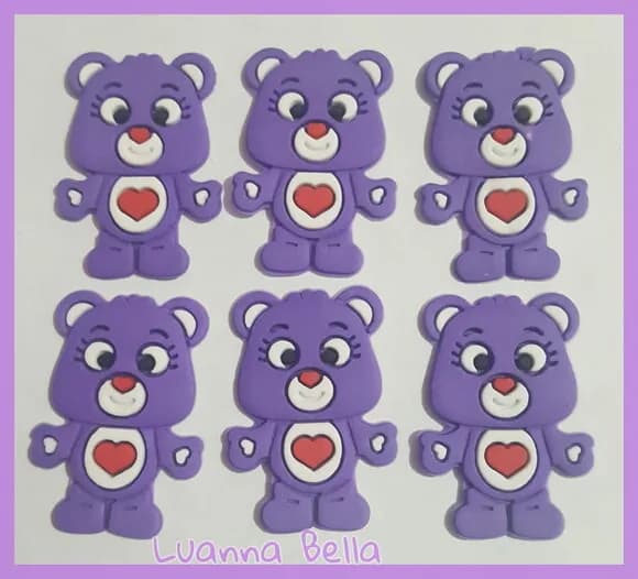 Aplique Ursinho Carinhoso Roxo de borracha - pct c/6 unid