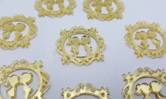 Aplique Casal Acrilico Espelhado Dourado de 2,8cm - 10 unid