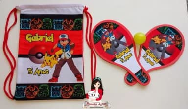 Mochila Ping Pong Tema Pokemon Vermelha