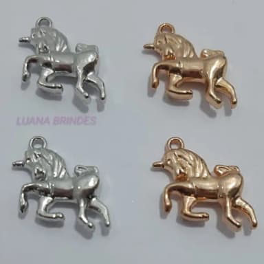 Pingente Unicórnio de Metal Dourado e Prata - pct c/12 unid
