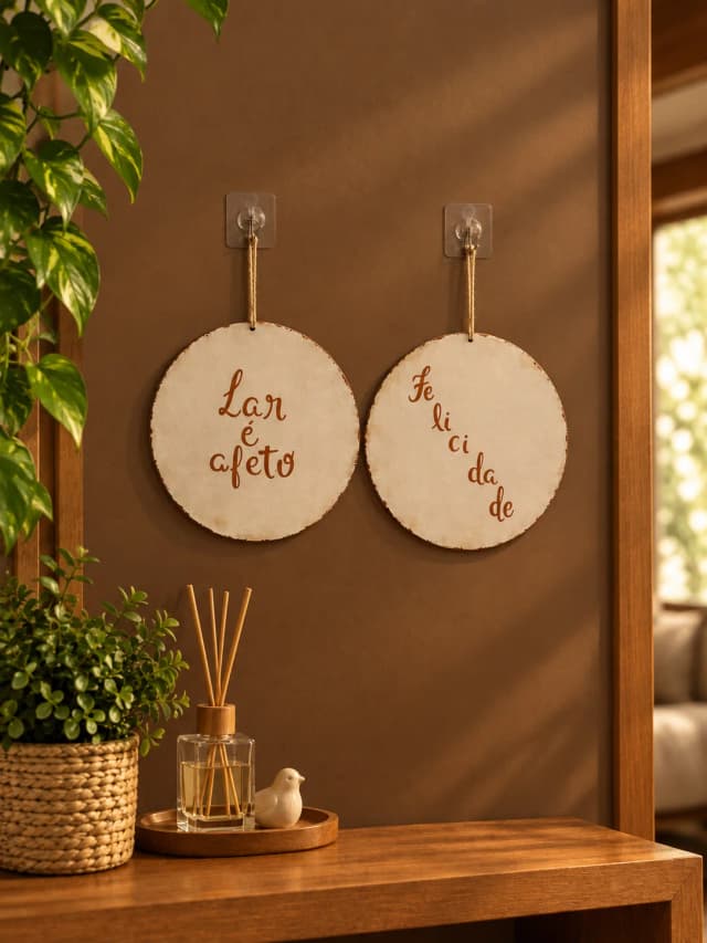 Kit 2 Placas Decorativas Parede MDF Lar é Afeto Felicidade 20cm