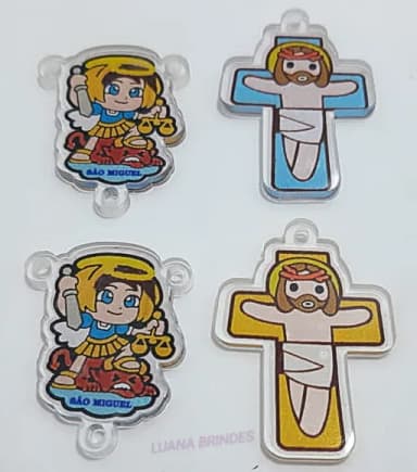 Kit Terço São Miguel e Crucifixo de acrílico - pct c/2 kits