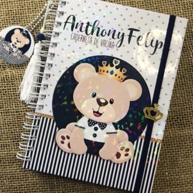Caderneta de Saúde Personalizada Urso Príncipe Azul Marinho