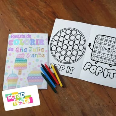 Revista Colorir + Giz Cera Personalizado Pop It Candy Color