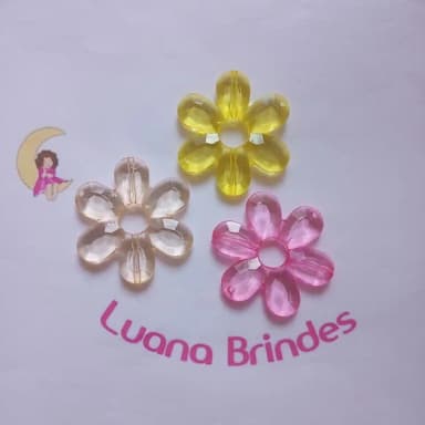 Flor Acrilico Colorida com Furo 5cm Pct 6 Unidades