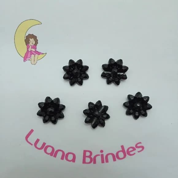 Botão Flor de Acrílico Preto 2cm Pct 28 Unidades