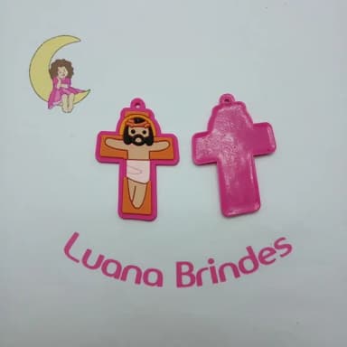 Pingente Crucifixo Pink de Borracha 5cm Pct 4 Unidades