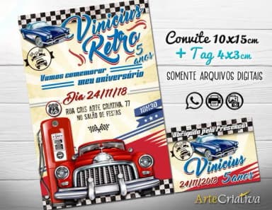 CONVITE DIGITAL C/TAG Carro Vintage Infantil 2