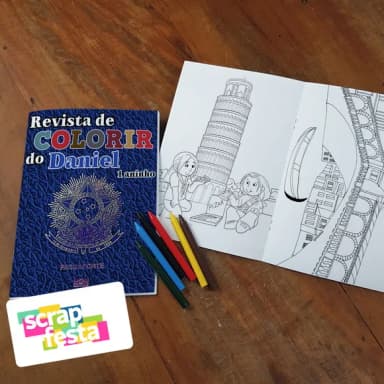 Revista Colorir + Giz de Cera Festa Passaporte Viagem