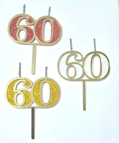 Vela 60 Anos Dourado Acrílico Pavio Magico - 1 Peça
