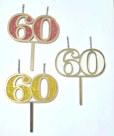 Vela 60 Anos Dourado Acrílico Pavio Magico - 1 Peça