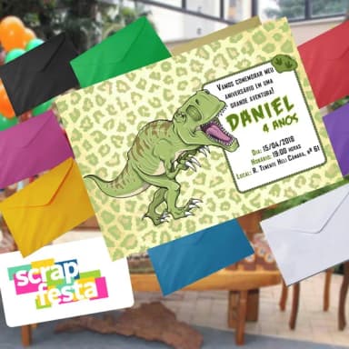 Convite Impresso com Envelope Personalizado Festa Dinossauro