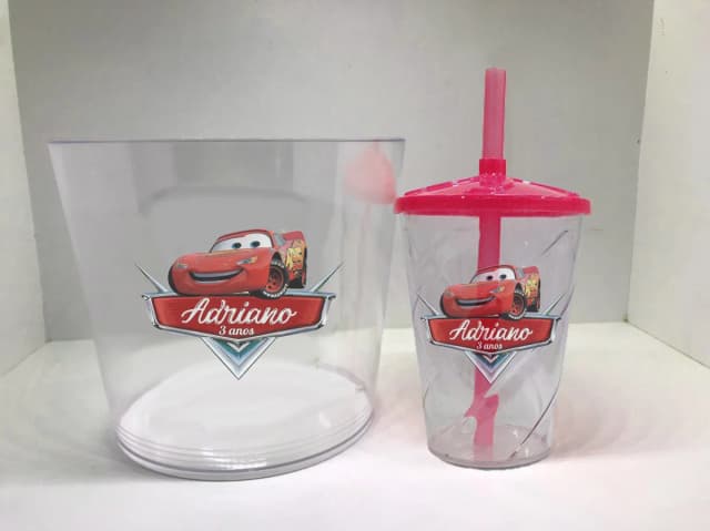 Kit Balde de Pipoca acrilico + Copo twister Personalizado dos Carros Disney
