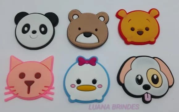Aplique Carinhas Animais de borracha - pct com 6 unidades
