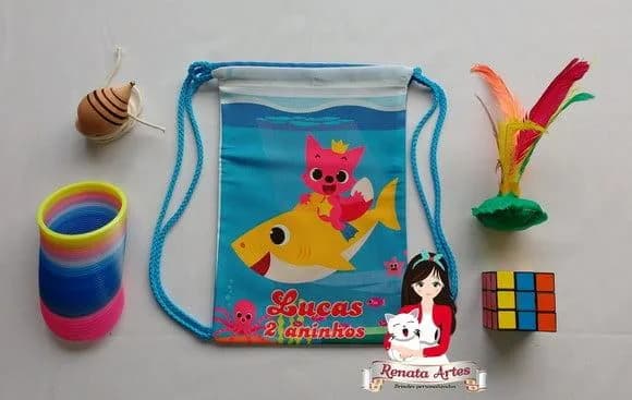 Mochila Brinquedos Retrô Tema Pinkfong Baby Shark