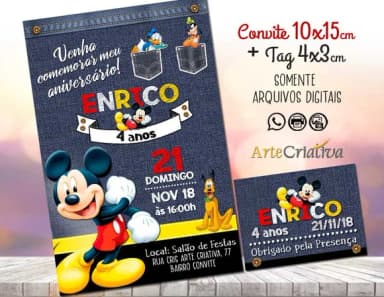CONVITE DIGITAL C/TAG Mickey Mouse Jeans