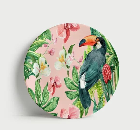 Prato Decorativo Tucano e Orquídeas - Porcelana 21cm