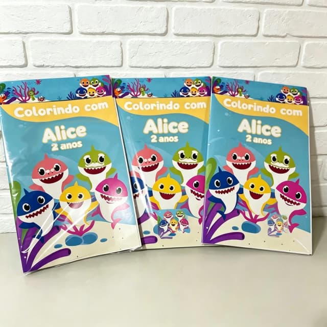 Kit Colorir Revista com Giz de cera Personalizadodo Baby Shark