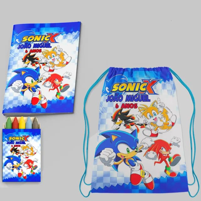 Kit Lembrancinhas Mochila e Revista personalizada do Sonic