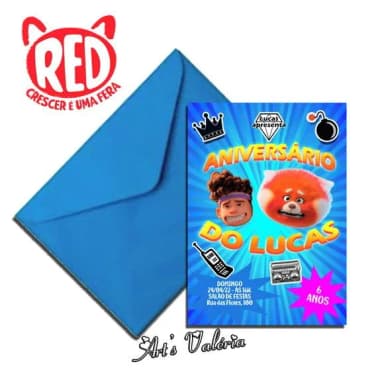 Convite Red: Crescer é uma Fera - Menino - 9,5cm x 6,5cm