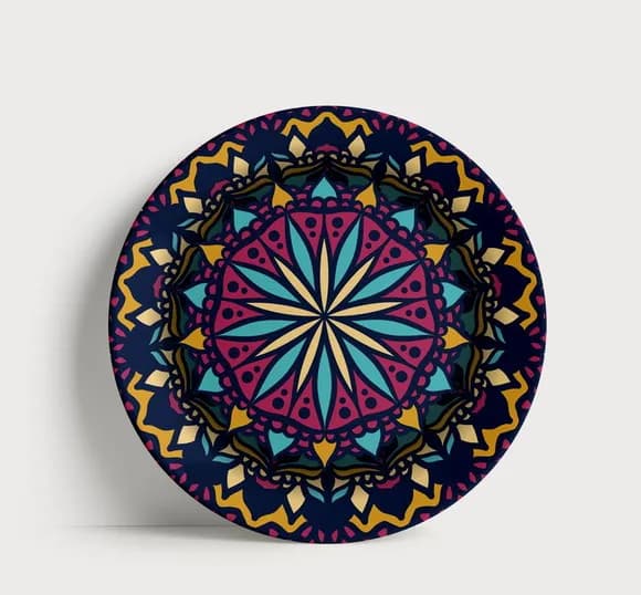 Prato Decorativo Mandala Noturna Vibrante 21cm Porcelana