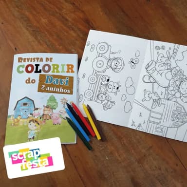 Revista Colorir + Giz de Cera Festa Fazendinha Aquarela