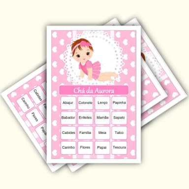 Bingo Chá de Bebê Menina Pdf Para Imprimir