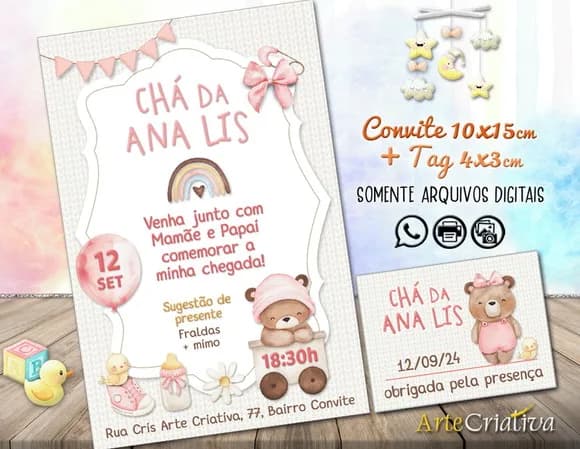 Convite Digital C/tag Chá de Bebê Menina 10