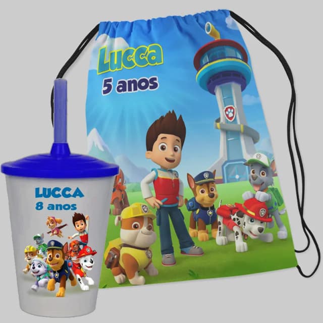 Kit Mochila e Copo Twister personalizado Patrulha Canina