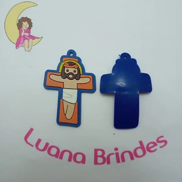 Pingente Crucifixo Azul Royal de Borracha 5cm Pct 4 Unidades