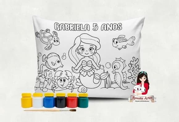 Almofada com Tinta para Colorir Sereia